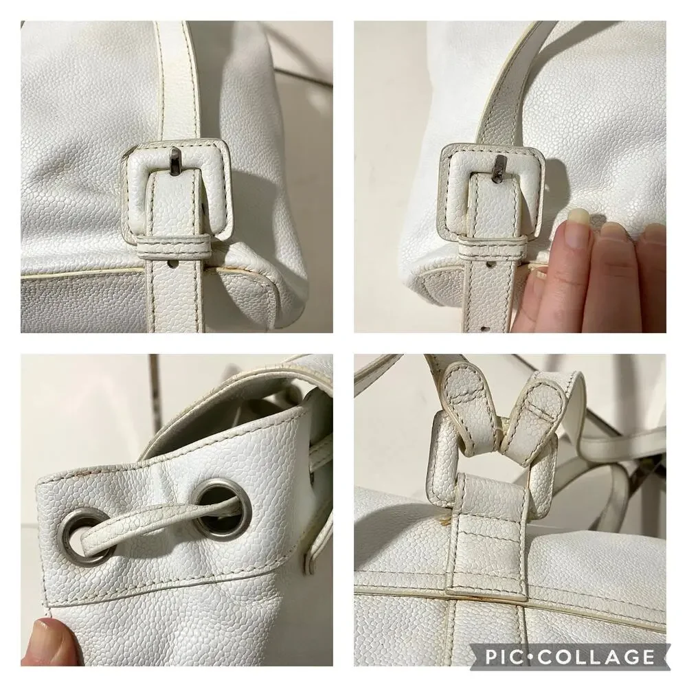 Chanel CC Caviar Leather Vintage Large White Backpack Travel Bag Carryall 90's
